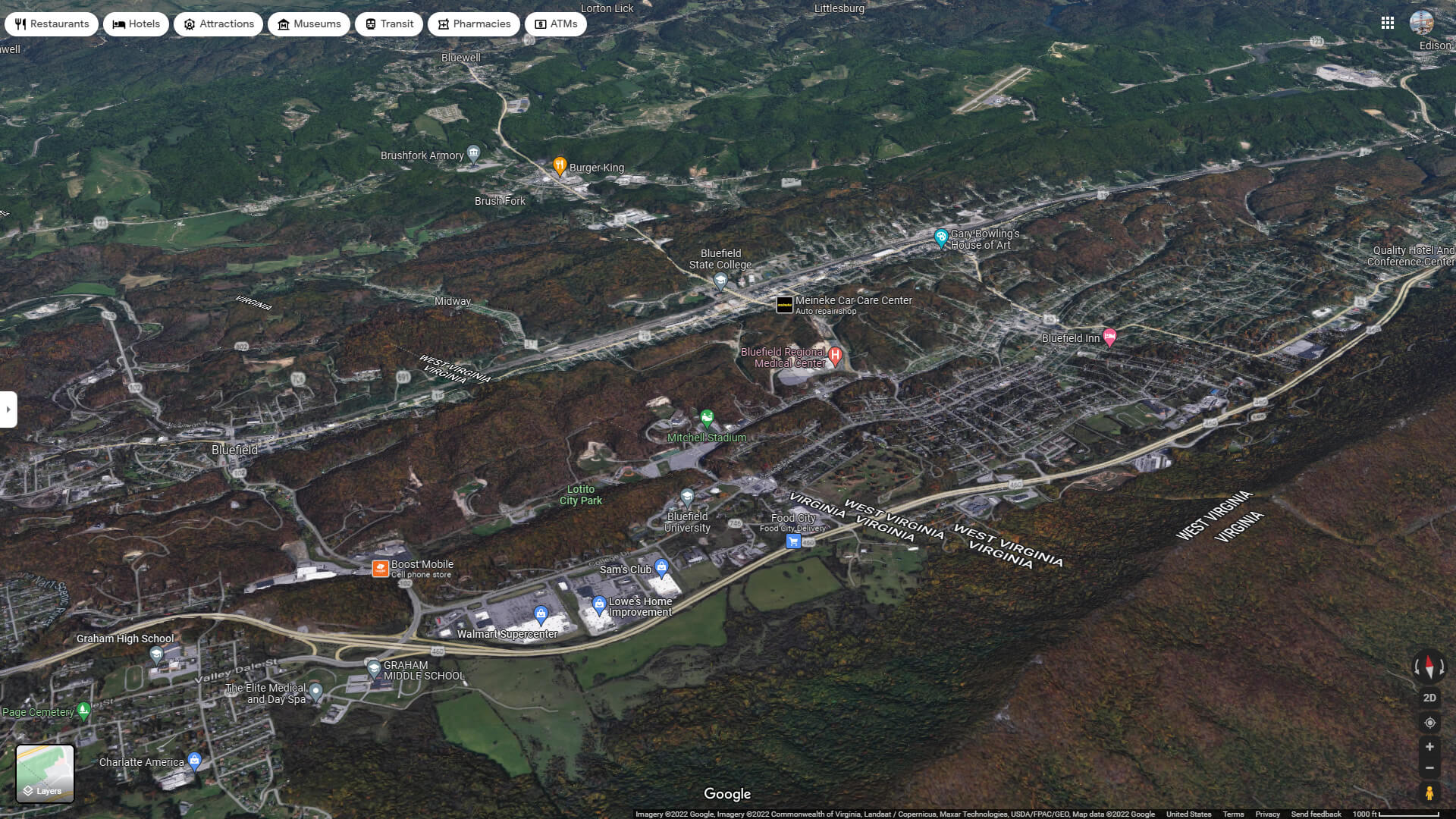 Bluefield Aerial Map West Virginia